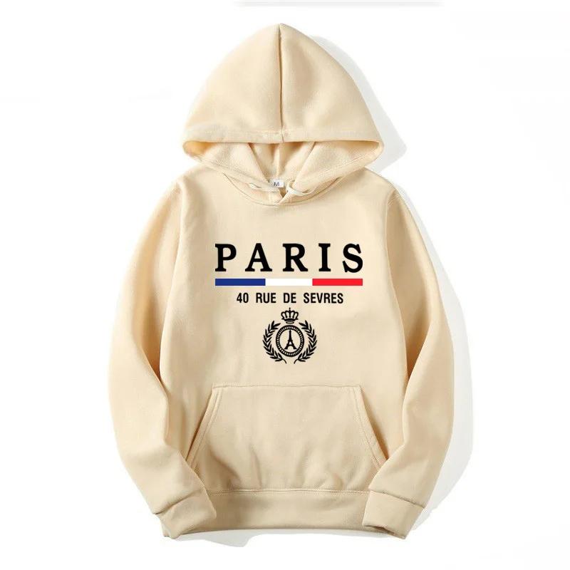 

Men s Autumn Winter Long Sleeved Sweater PARIS Hooded Hip hop street hoodies 2024 Casual fashion hoodie for men and women S