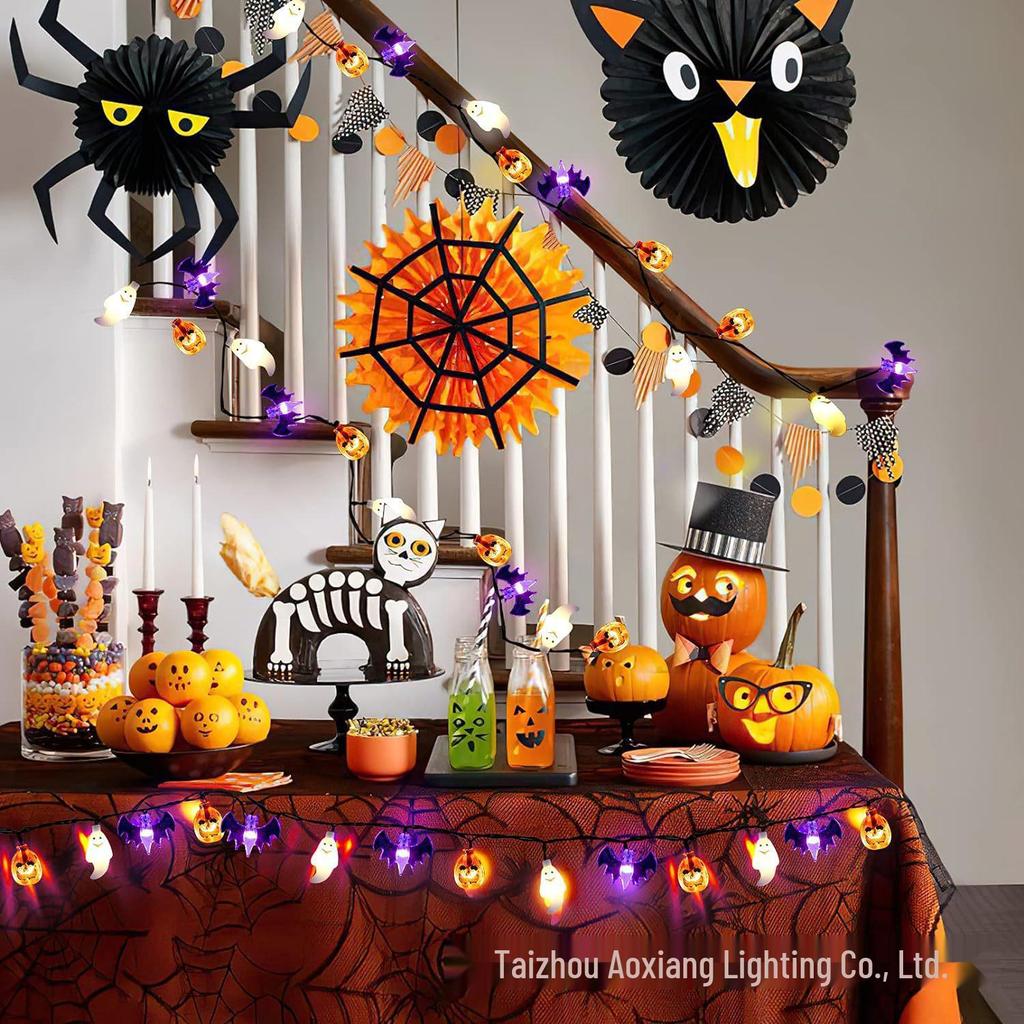 Halloween LED String Lights - Pumpkin, Spider, Ghost, Horror Decor, Marigold Colored Small Lights
