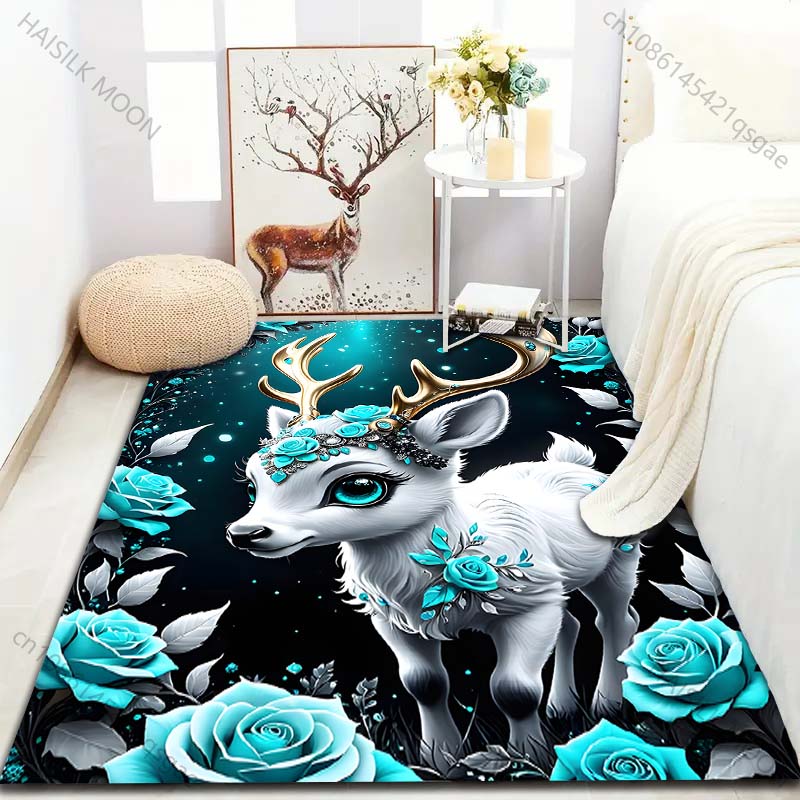1PC Flower Deer Printed Carpet for Bedroom Living Room Bedside Sofa Floor Mat Modern Home Decor Area Rug Fast Shipping