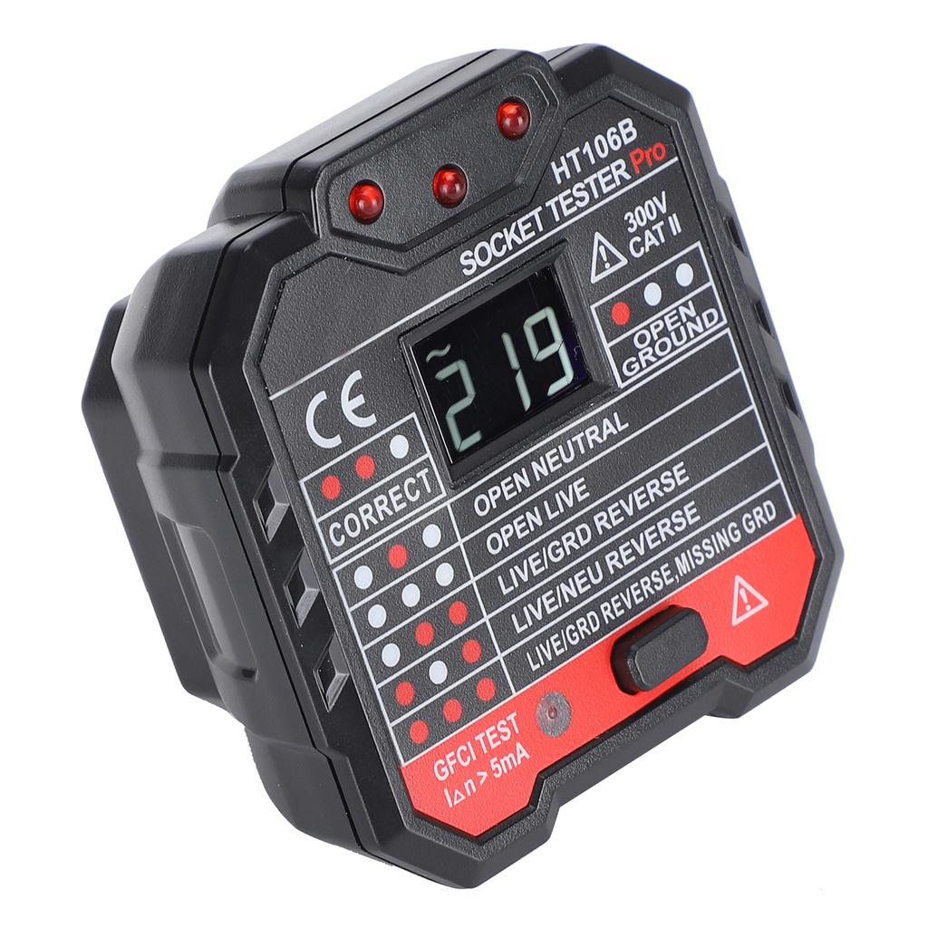 HT106B Digital Display Socket Detector Wall Plug Circuit Breaker Tester US Plug 110‑220V