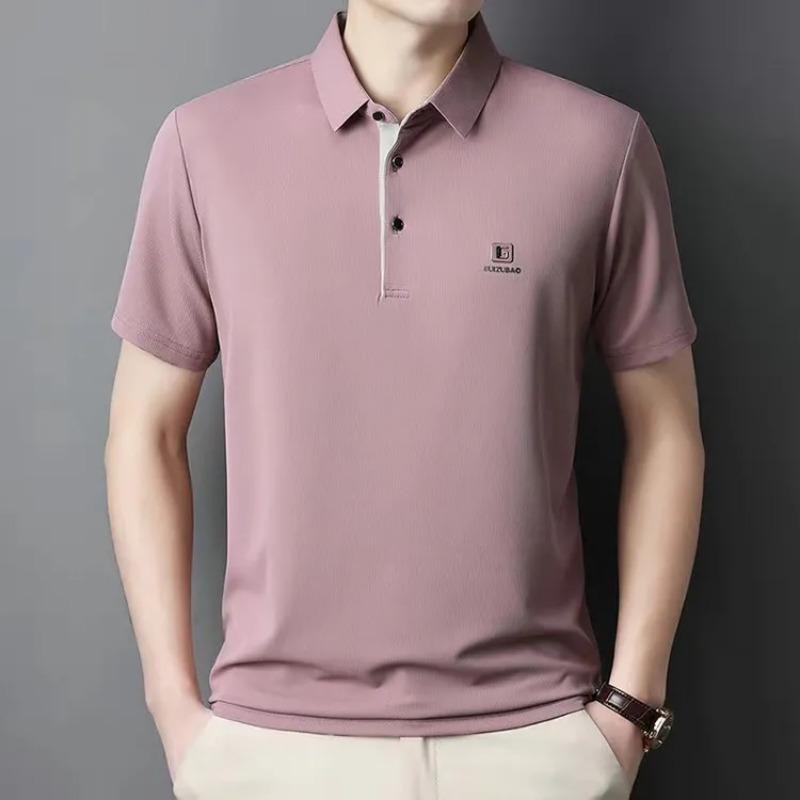 Men's Korean-Style Pullover Button Solid Color Polo Shirt  Short-Sleeve Lapel Casual Top