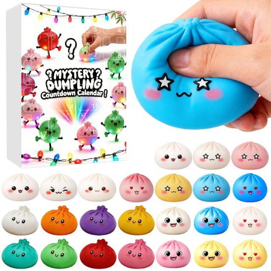 Giocattolo Spremi Gnocchi Calendario dell'Avvento Cartone Animato Panino al Vapore Sollievo dallo Stress Fidget Toy Scatola Conto alla Rovescia 24 Giorni Bomboniere per Feste