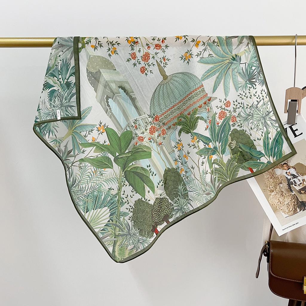 Spring And Summer Light And Breathable 65 * 65Cm Square Scarf Versatile Printed Mulberry Silk Cotton Blended Women'S Silk Scarf