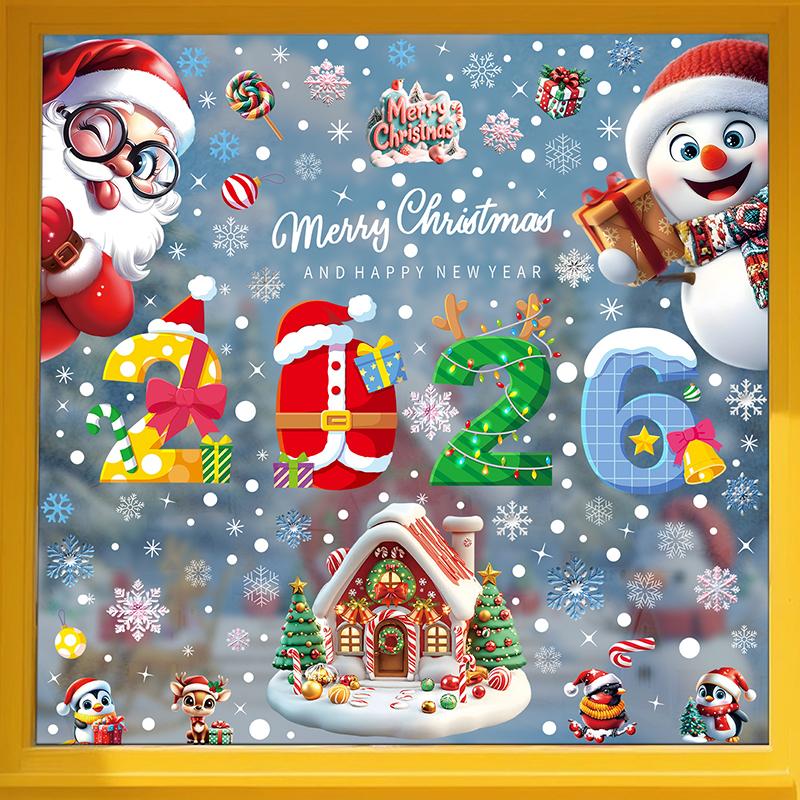 Christmas Stickers Shop Glass Window Decoration Stickers Christmas Party Stickers Gifts For Xmas Snowman Santa Claus Window Deco