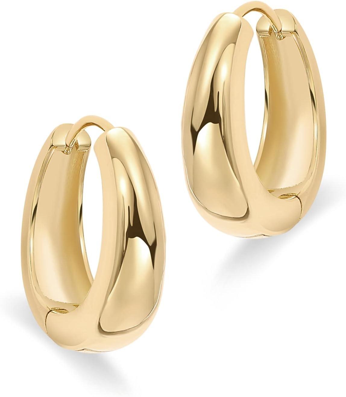 

14K Gold Plated Sterling Silver Post Small Chunky Hoops Earrings | Thick Lightweight Gold Hoop Earrings for Women Retro style