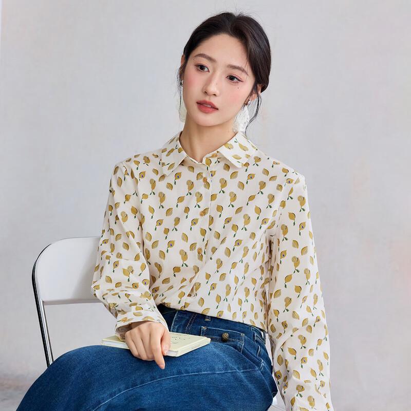 INMAN Women s French Pastoral Print Long Sleeve Cotton Shirt S