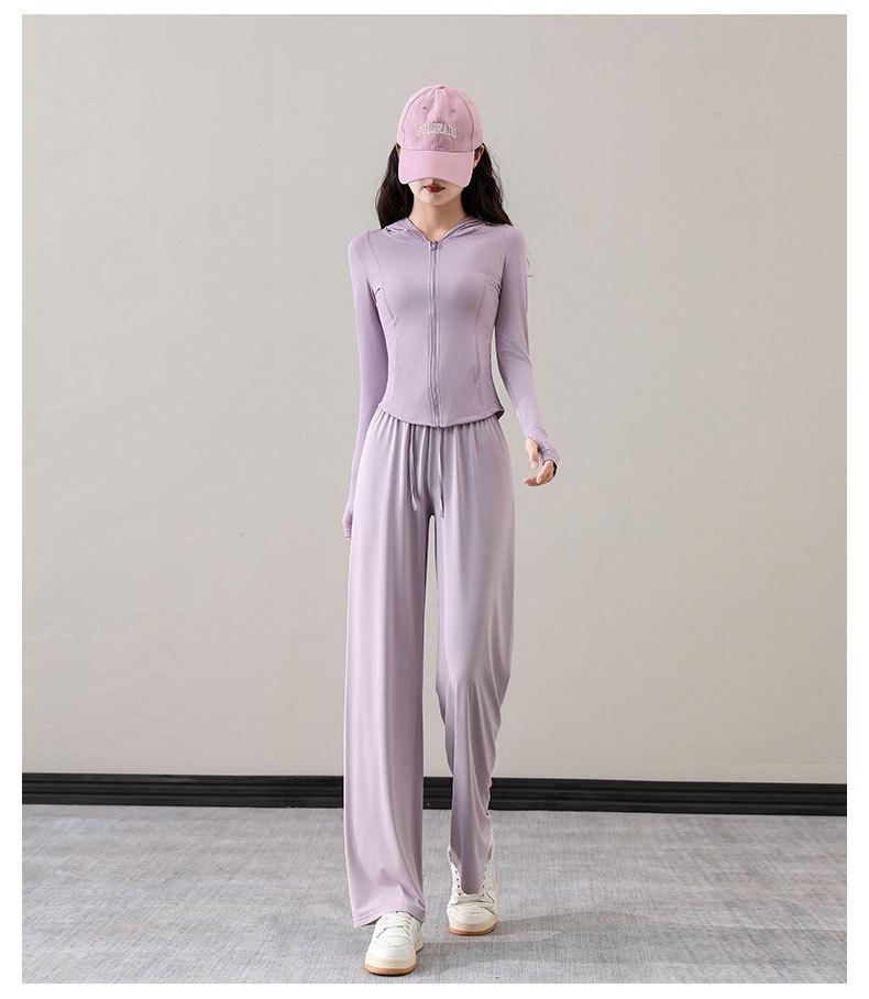 Women's 2024 Summer Sportswear Set: Sun Protection Ice Silk Wide-Leg Pants & Yoga Suit for Outdoor Hiking and Climbing