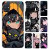 Anime Girls Cute Black Cat Phone Case for Samsung Galaxy A52 A32 A22 A12 A02S A50S A30S A10S Note 20 Ultra 10 Plus S10 A31 A20 A