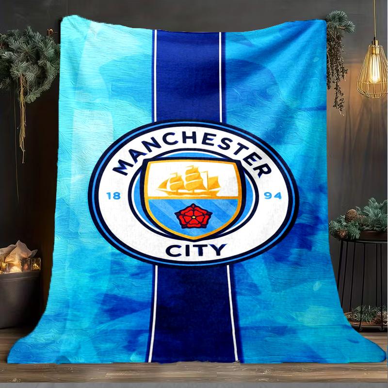 1PZ Coperta Morbida in Flanella Stampata Manchester City F.C. Plaid per Camera da Letto Adulto Salotto Divano Campeggio Viaggio Regali per Fan Regali di Natale