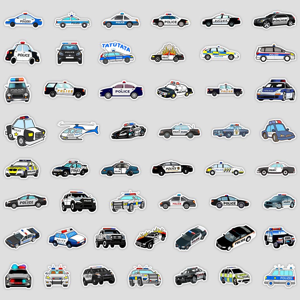 50 Cartoon Police Car Doodle Stickers Suitcase Car Laptop Skateboard Mobile Phone Waterproof Decorative Stickers
