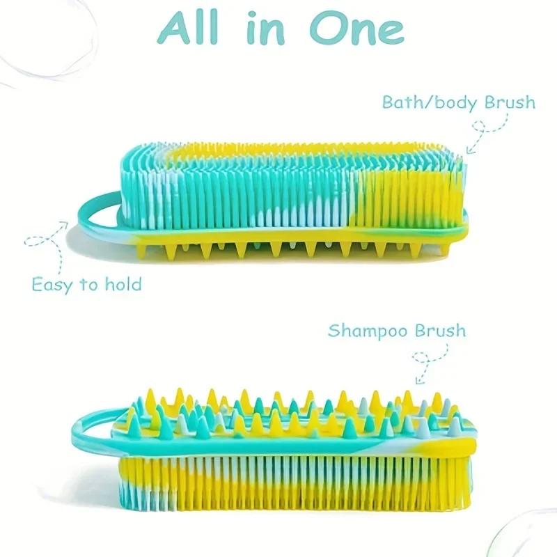 Silikon Körperbürste 2 in 1 Körperbürste & Haar-Kopfhautbürste für Dusche und Bad Stimuliert die Blutzirkulation Duschzubehör