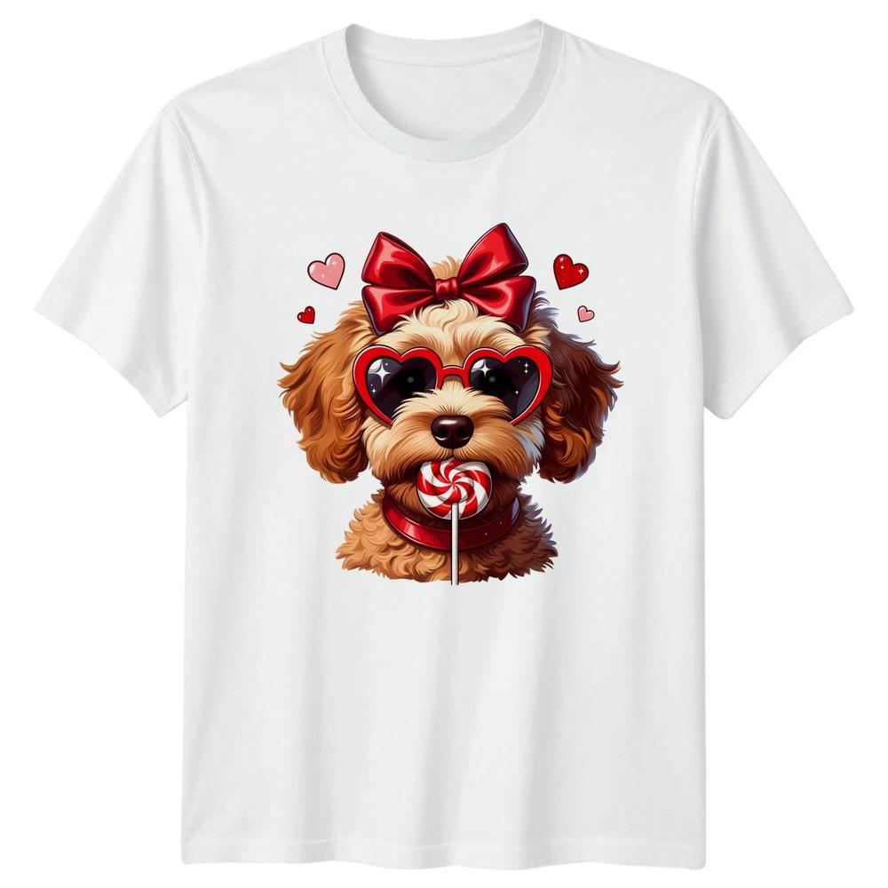 Cute Dog Heart Sunglasses Lollipop Bow Unisexs TShirt Doodle Valentines Gift Her S