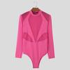 INCERUN Men Long Sleeve See Through Bodysuits Lace Mesh Patchwork Club Playsuits