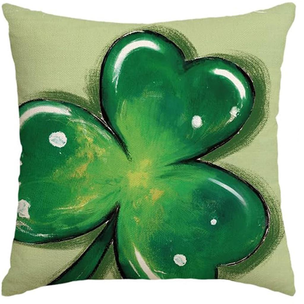 St. Patrick's Day Pillow Cover Line Printed Pillow Cover Green Four-leaf Crocodile Cushion Cover