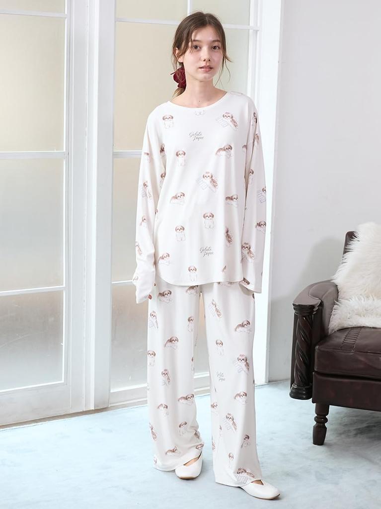 Gelato Pique Shih Tzu Print Long Free Size T-Shirt (PWCT254253) Women's White/White,