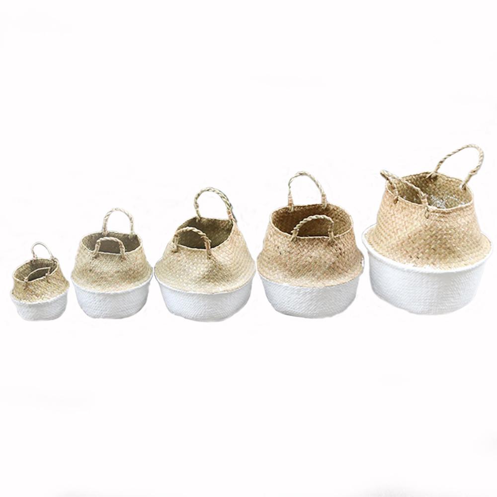 Плетеные корзины ручной работы складная плетеная корзина для хранения белья натуральный ротанг морская трава садовый цветочный горшок корзина для цветов белая XS белый 2388₽