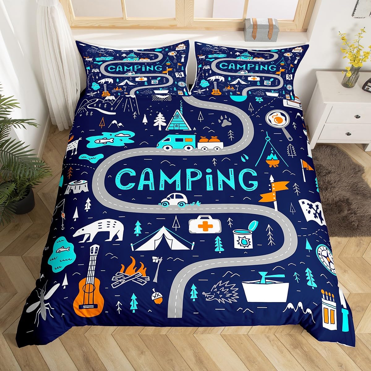 

Hapy Camping Soft Duvet Cover Quen Twin RV Camping Warm Comforter Cover Camper Beding Set Microfiber Bedspread Cover for Young Boys Young Girls 120*200cm Single