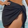 2026New European and American Style Solid Color Chiffon Lace Bikini Beach Cover-up Skirt with Straps