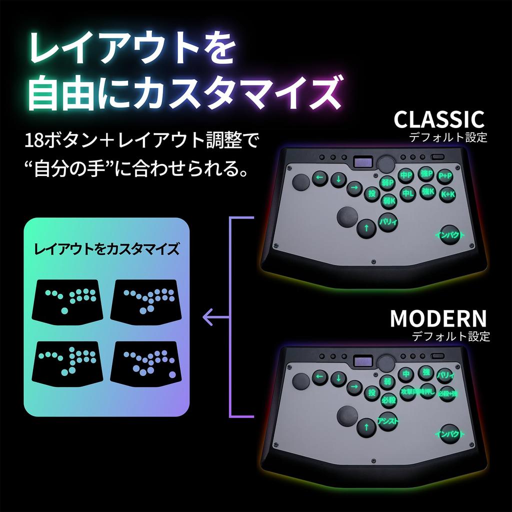 Rushbox Rush Box Arcade Controller PS5 Leverless Arcade Controller PS4 Switch PC Button Layout Changeable Controller 18 Buttons Expansion Quiet Switch