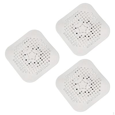 3 Pack Drain Cover Flat Strainer 14x14cm Foldable Multipurpose Handle Hair Catcher for Bathtub