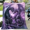 Purple Dragon Flannel Blanket – Intricate Double Dragon Design – Warm Cozy All-Season Throw – Perfect for Camping Sofa Bed