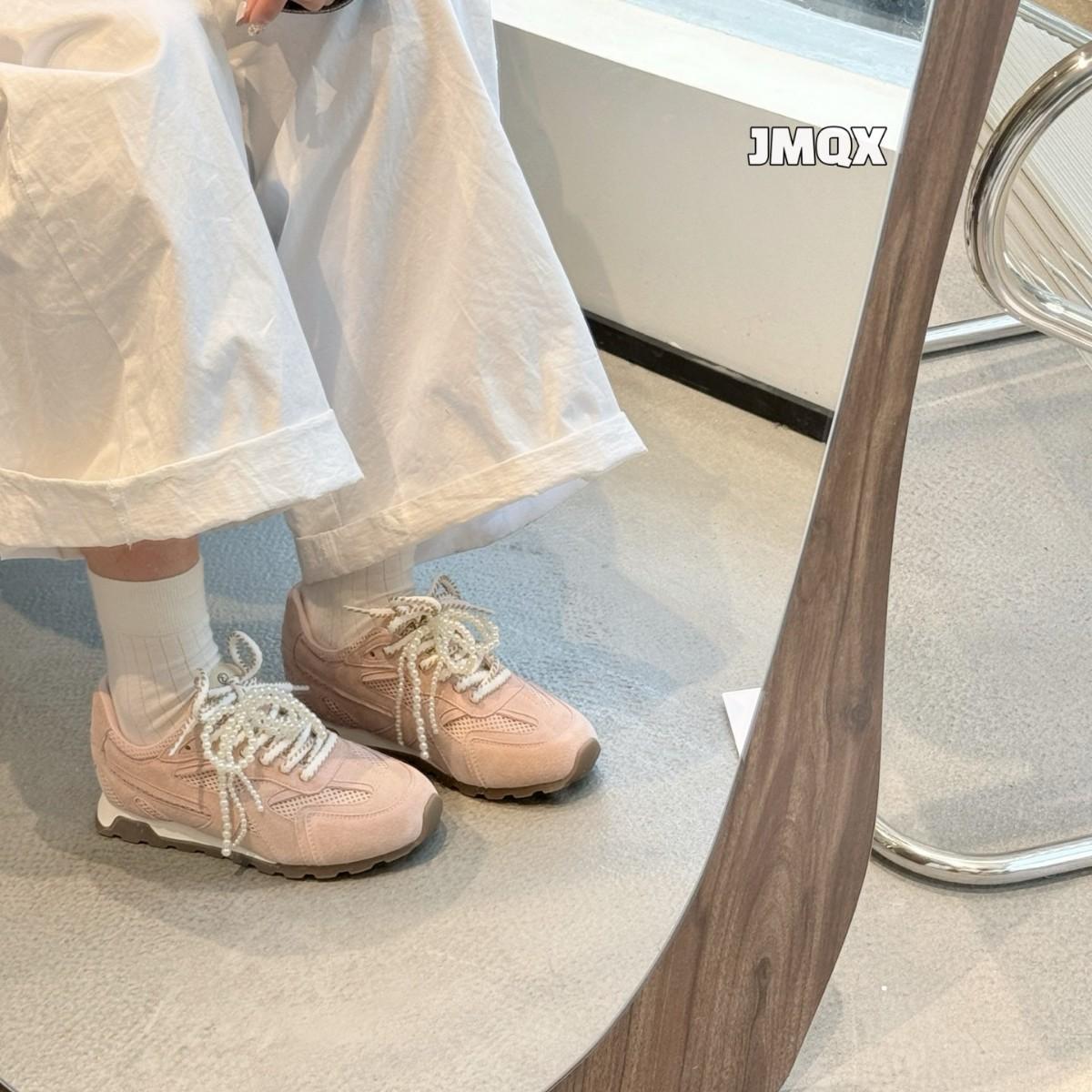 

Девичьи жемчужные двойные шнурки повседневные ветрозащитные туфли круглый носок сетка дышащие балетная девочка 36 розовый