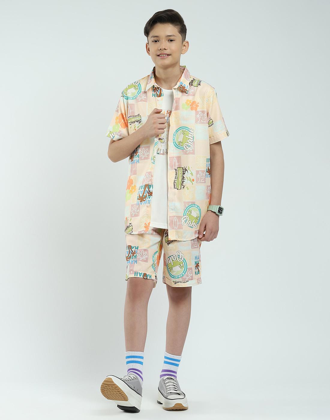 

Monte Carlo Boys Regular Fit Printed Half Sleeve Co-ord Set 11-12 Years персиковый