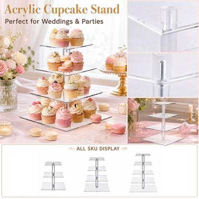 Soporte Acrílico con Diseño Transparente Cuadrado de Niveles para Exhibición de Postres en Bodas y Fiestas