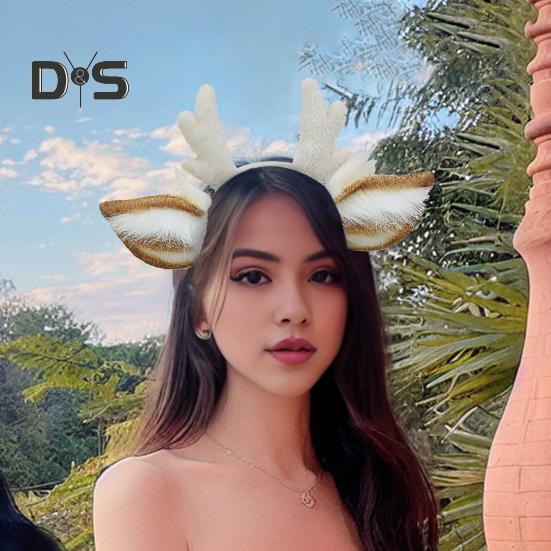 Dámské plyšové vánoční parohové čelenky ručně vyráběné 3D ušní dekorace na vlasy s kroužkem do vlasů, cosplay, párty, vlasové doplňky