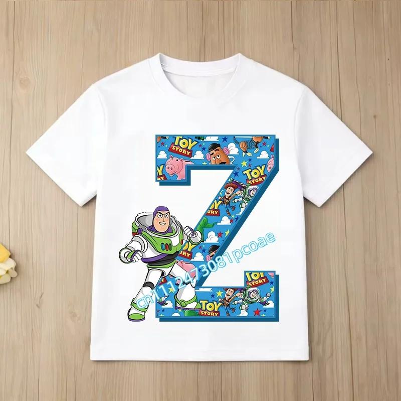 New Toy Story Alphabet A-Z Children's Pure Cotton Short-Sleeved Cartoon Printed Boys' Sportswear Casual Shirt Summer T-Shirt