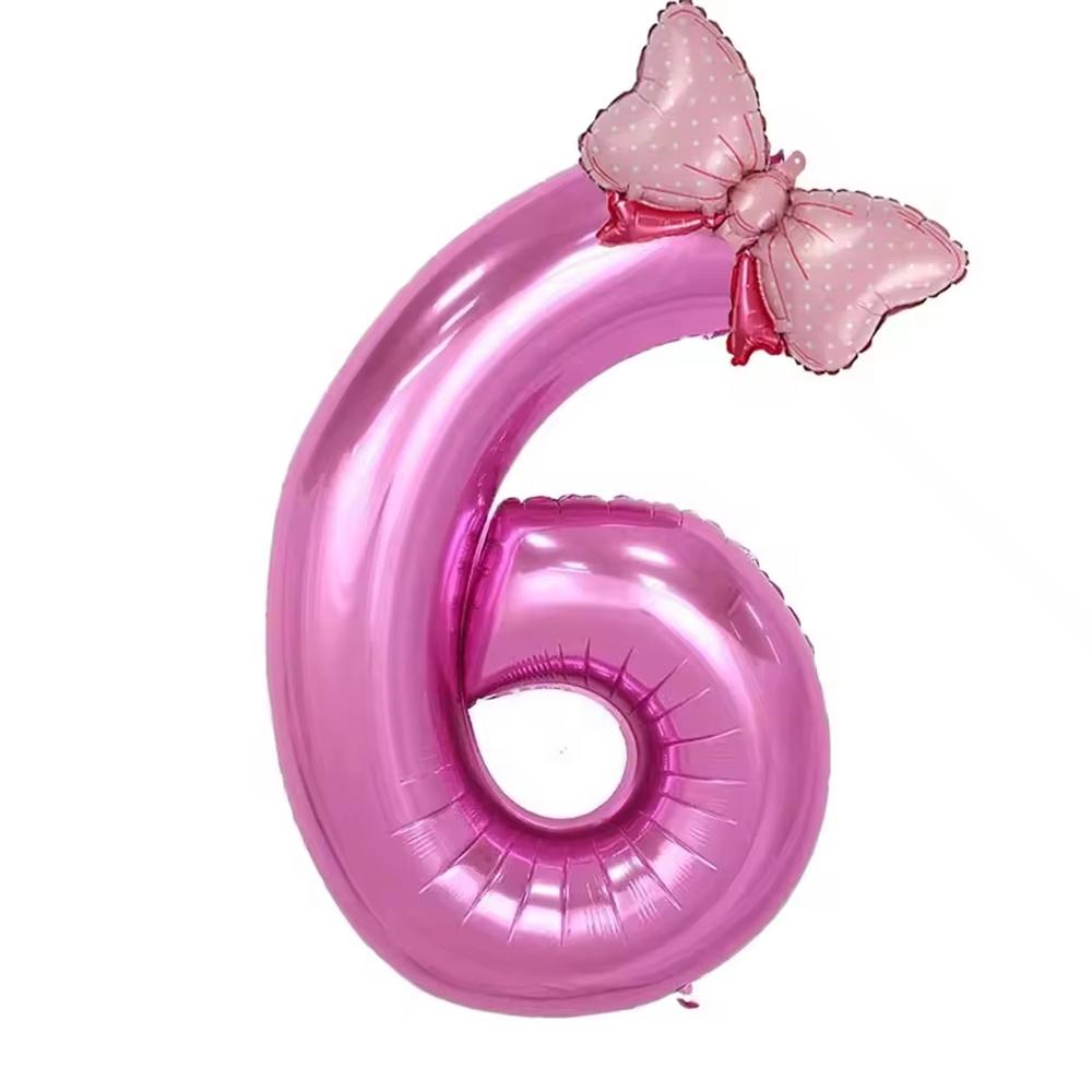 32inch Number Pink Foil Balloon With Mini Bow Set 1 2 3 4 5 6 7 8 9 For Kid Boys Girls Birthday Party Baby Shower Decorations