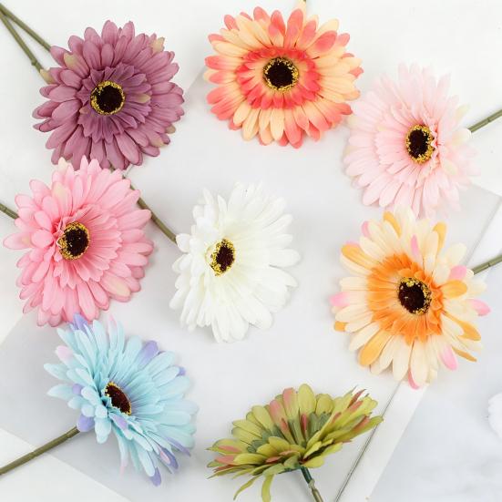 6 Bundles Artificial Gerbera Flowers with Stems Fake Wildflower Bouquet for Wedding Party Table Centerpiece Indoor Home Vase Decor Floral Arrangement