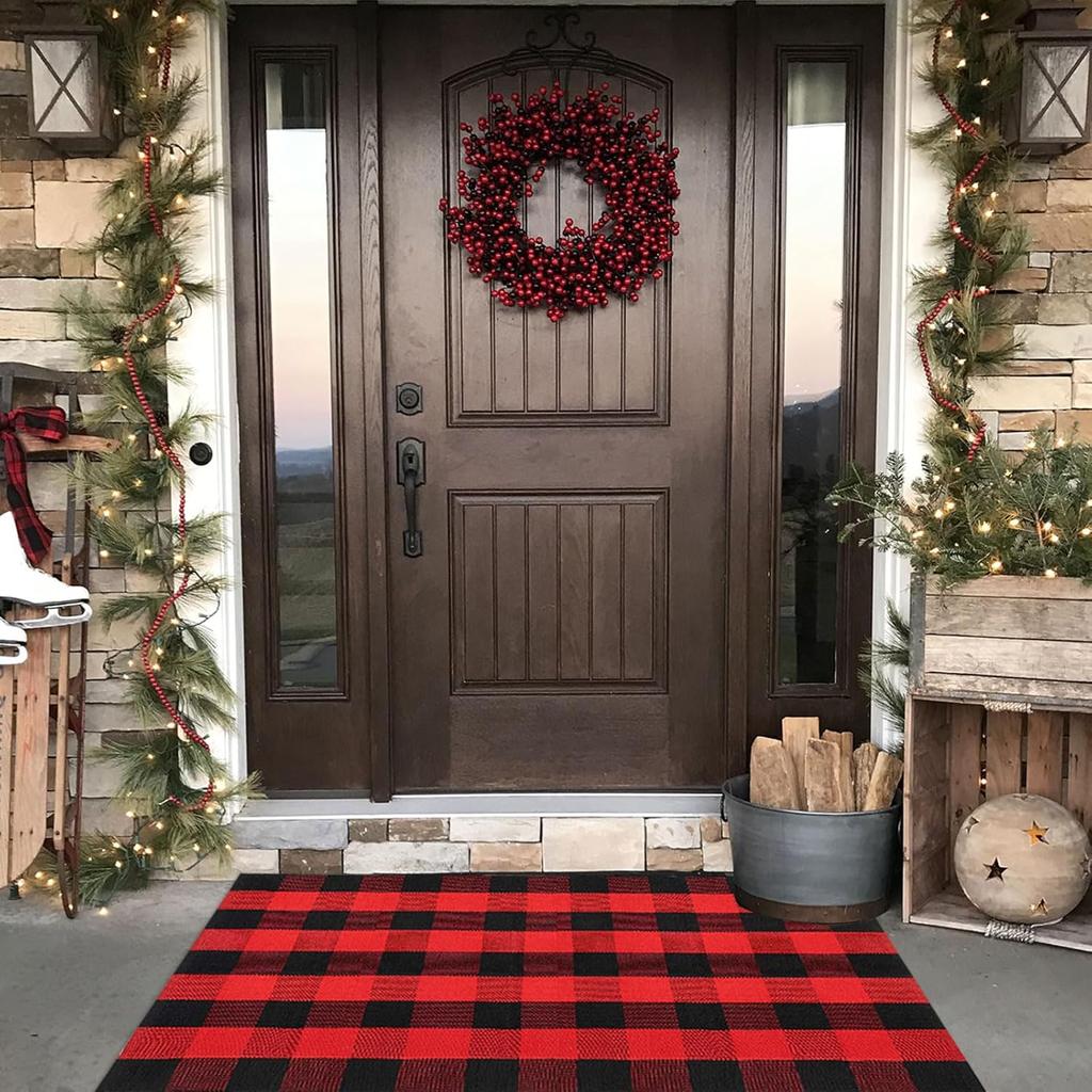 Checkerboard Pattern Outdoor Door Mat Minimalist Non-Slip Absorbent Home Decorative Rug for Entryway Porch Bathroom Kitchen