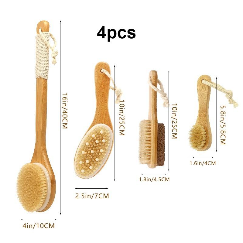 4pcs Boar Bristle Body Brush Set Exfoliating Dry Body Brush Facial Massage Brush Dead Skin Remover Pumice Stone