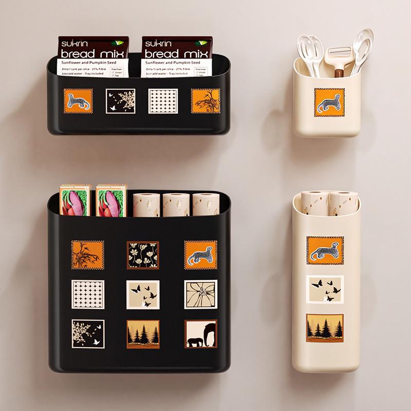 Magnetic Wall-Mount Refrigerator Storage Rack with No-Punch Two-Way Side Hanger for Fresh-Keeping Film