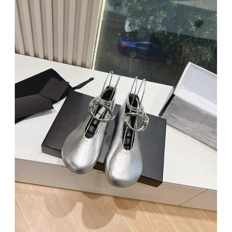 Ballet Shoes Spring and Summer New Retro Metal Buckle Anklet Big Head Shallow Mouth Single Shoes Women's Flat Mary Jane Shoes