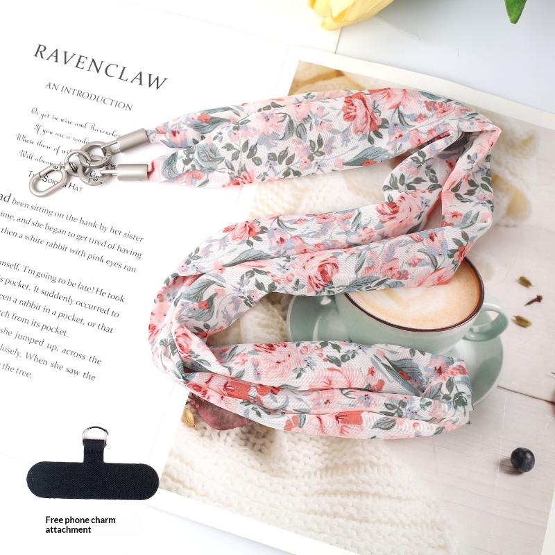 Ins Floral Phone Crossbody Strap Detachable Long Phone Case Lanyard Cute Fabric Shoulder Wrist Chain Mobile Phone Camera Pendant