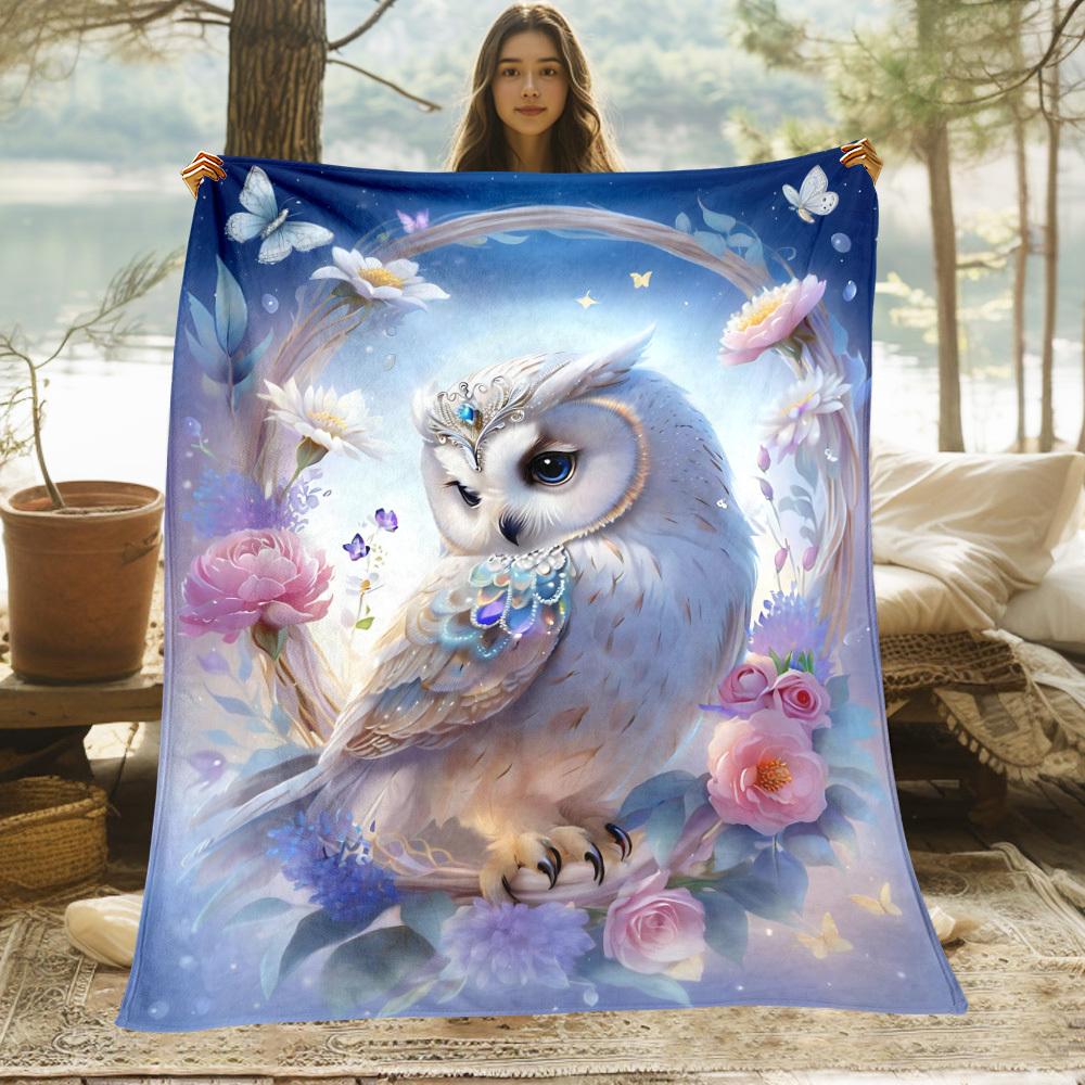 White Owl HD Printed Flannel Blanket, Cozy Warm for Travel Camping Sofa Living Room Chair Bed, Perfect Family Gift