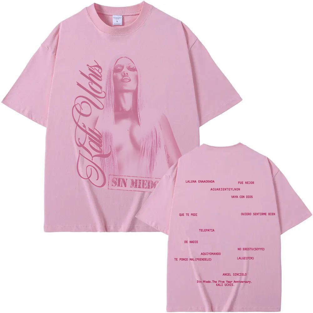 Sin Miedo Anniversary Pink Tee Kali Uchis Short Sleeve Casual Cotton Teeshirt Graphic Printing Fashion Oneck Tshirt Harajuku