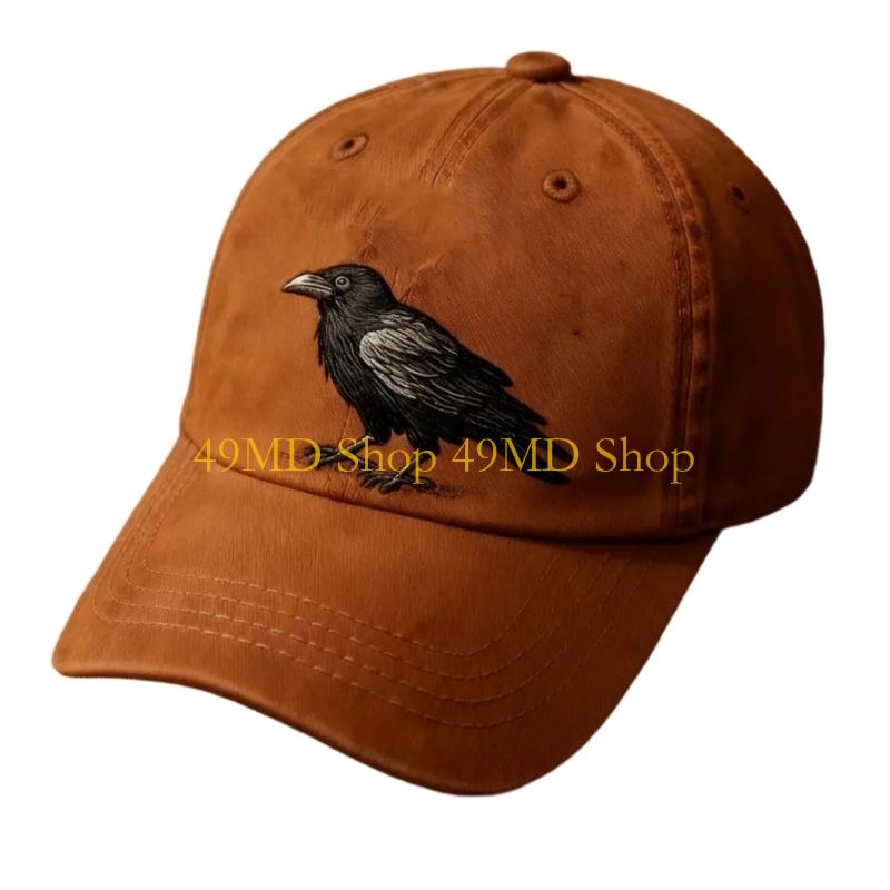 49MD Unisex Baseball Cap with Gothic Embroidery Crow Adjustable Snapbacks Dad Hat for Daily Activity Outdoor Sunproof Headwear