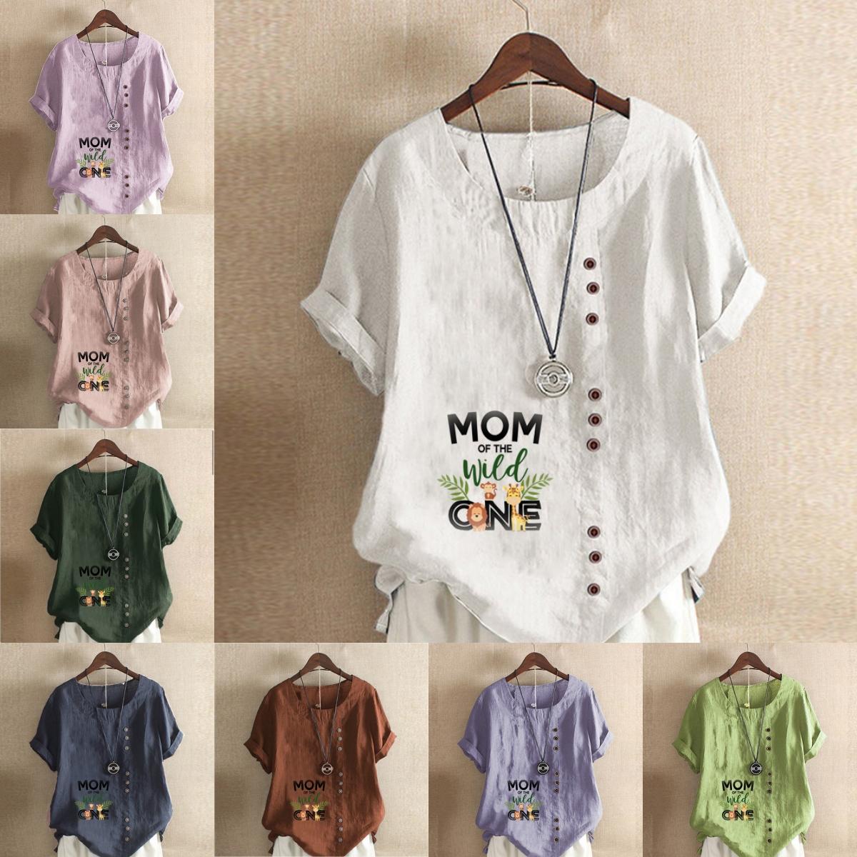 

Women s Fashion Alphabet Pattern Prined Round Neck Short Sleeve T-shirt Casual Cotton Linen Graphic Shirt Leisure Loose Summer Blouse Tops