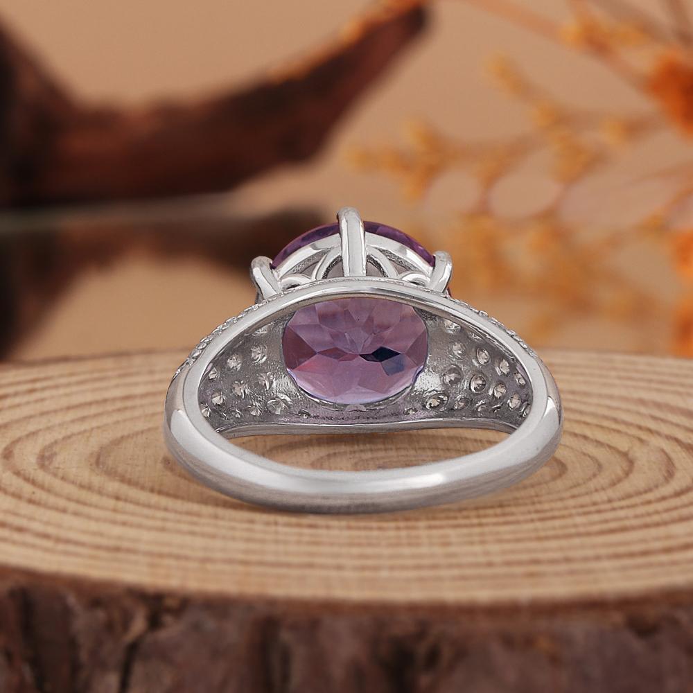 925 Sterling Silver Women's solitaire Ring Big Natural round 12.0mm Amethyst simple design Fine Jewelry for birthday party gifts