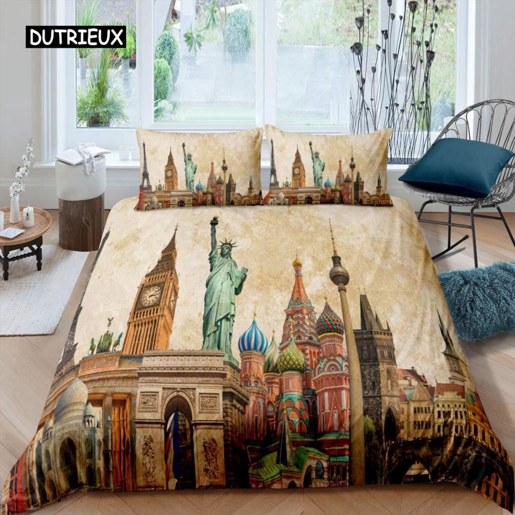 Statue of Liberty Bed Cover Package World Famous Building Bed Linen Package for Boys Girls Premium Microfiber Brand New York Landmark Comforter Cover