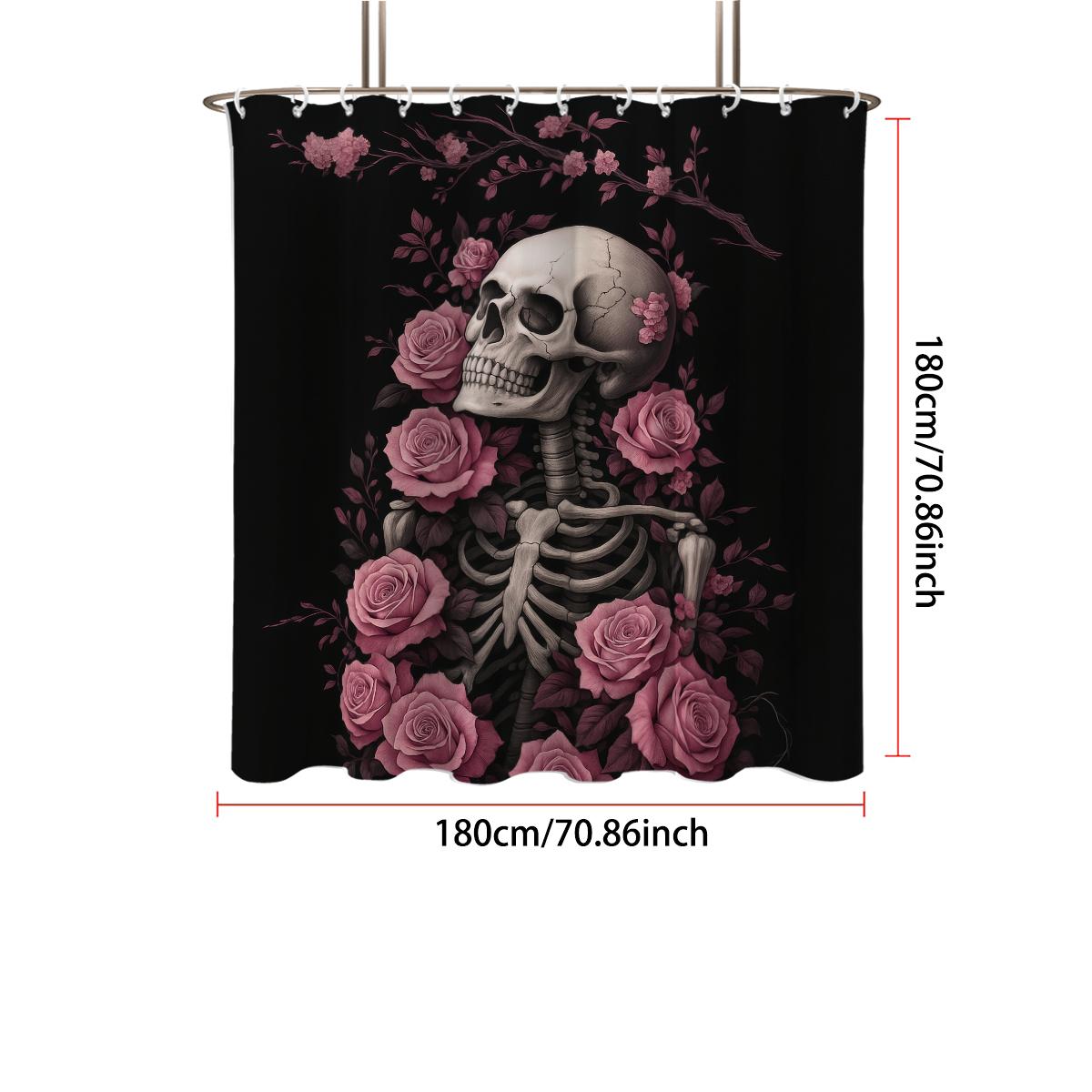 

1 шт. Водонепроницаемая занавеска для душа с принтом цветов и скелета на Хэллоуин, приватная подвесная штора, 12 крючков, несколько размеров, машинная стирка 90x180cm