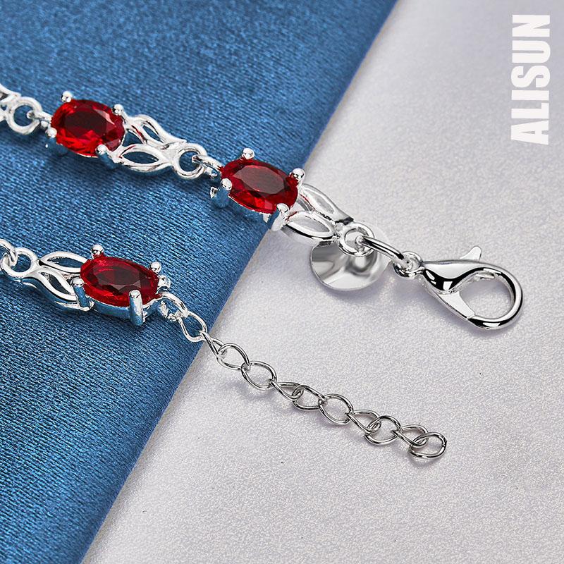 925 Sterling Silver Pendant, Red AAA Zircon Bracelet Fashionable Jewelry