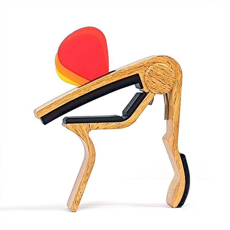 Guitar Medium Grip Wood Grain Capo with Card and Pick Slots