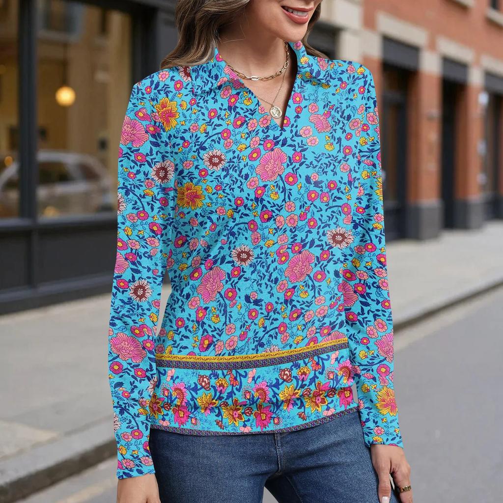 Women's retro printed fashionable long-sleeved top