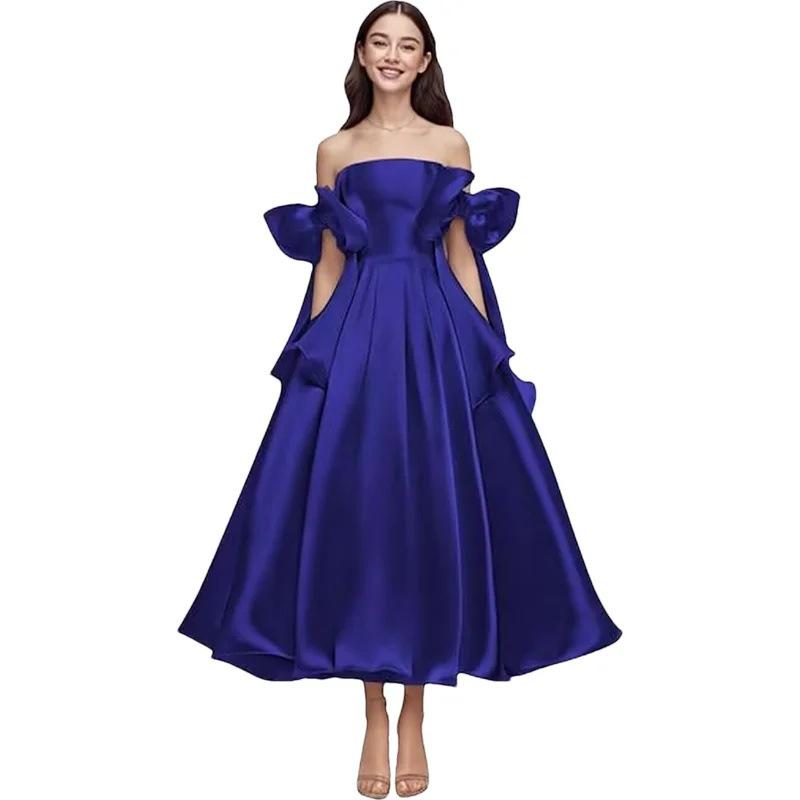 Elegant One-Shoulder Cross-Body Light Wedding Dress with Lace-Up Back and Puffy Skirt