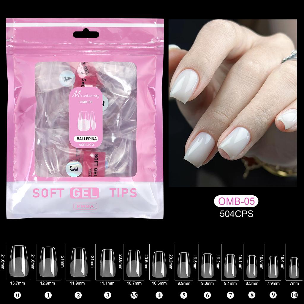 504 Stück Vollabdeckung Weiche Gel-Nageltips Stiletto Mandel Sarg Halbmatt Französisch Falsch Soak Off Aufdrücken Nagelverlängerungsspitzen Kapsel