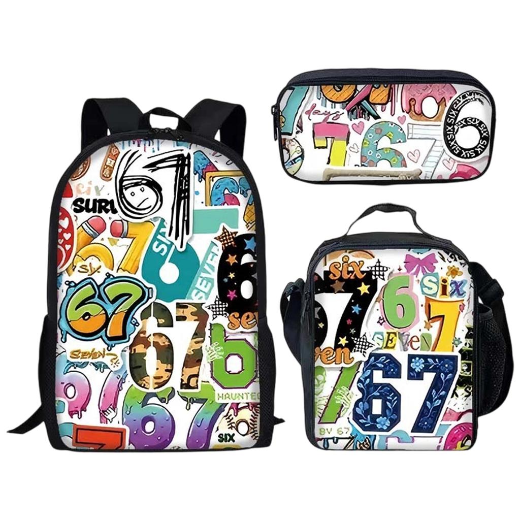 Bedrucktes Rucksack-Set mit Brotdose und Federmäppchen, 3-teiliges Schulbündel für Schüler